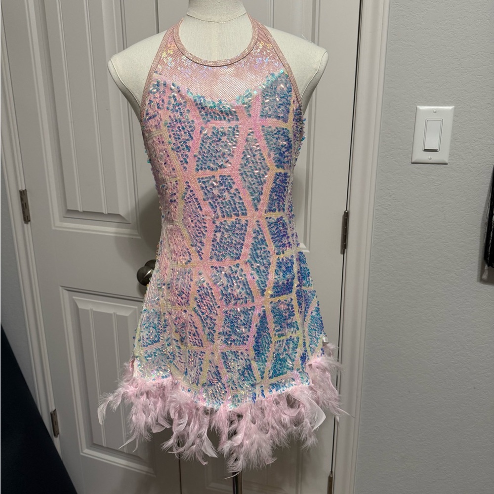 Elisse Kids Foil and Feather Dress Dance Costume